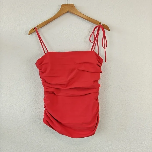 Cinq A Sept Zoey Spaghetti Strap Square Neck Ruffle Red Blouse Size XS - Picture 4 of 15